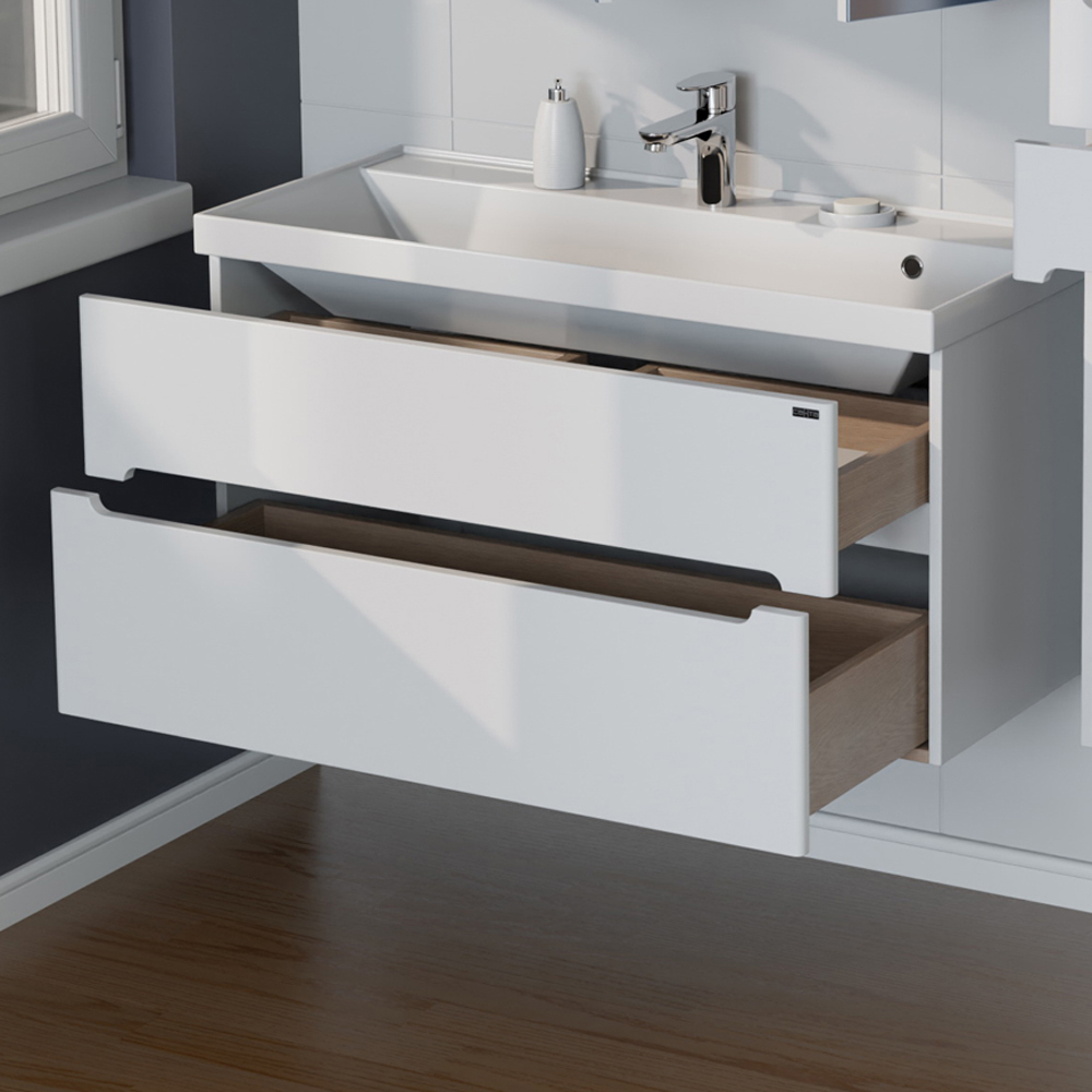 Тумба Санта Лондон 100 подвесная под раковину Астория, 2 ящиками, цвет белый - фото 1