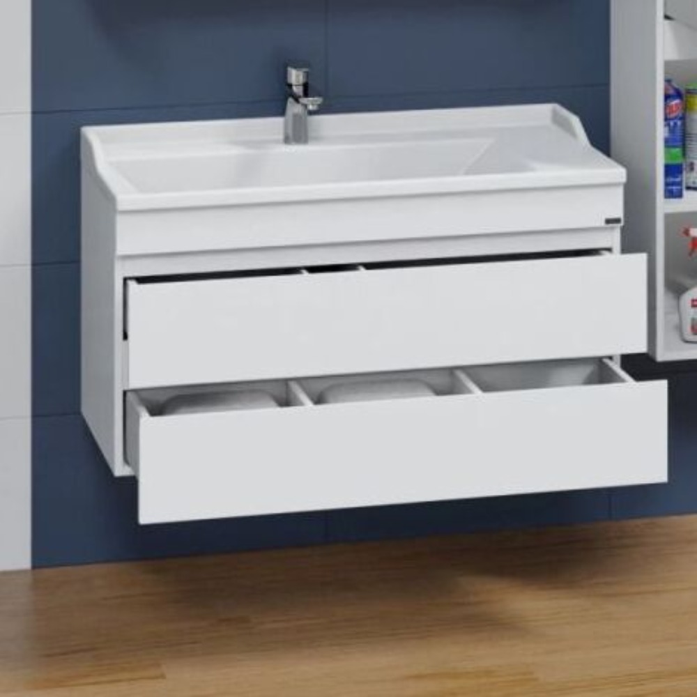 Тумба под раковину Санта Марс 100 подвесная, с 2 ящиками, цвет белый - фото 1