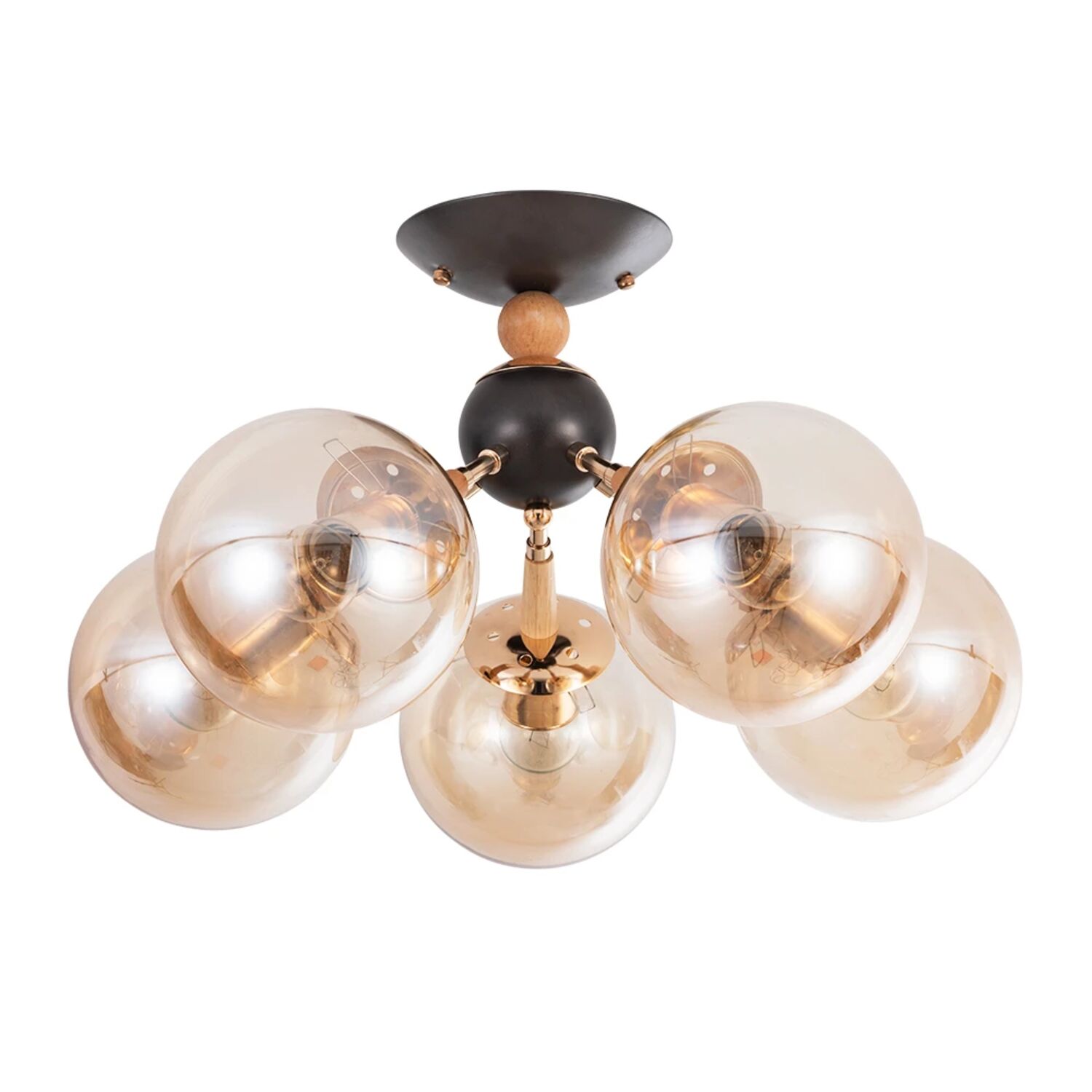 Потолочная люстра Arte Lamp Boston A4485PL-5BK, арматура черная, плафон стекло янтарное