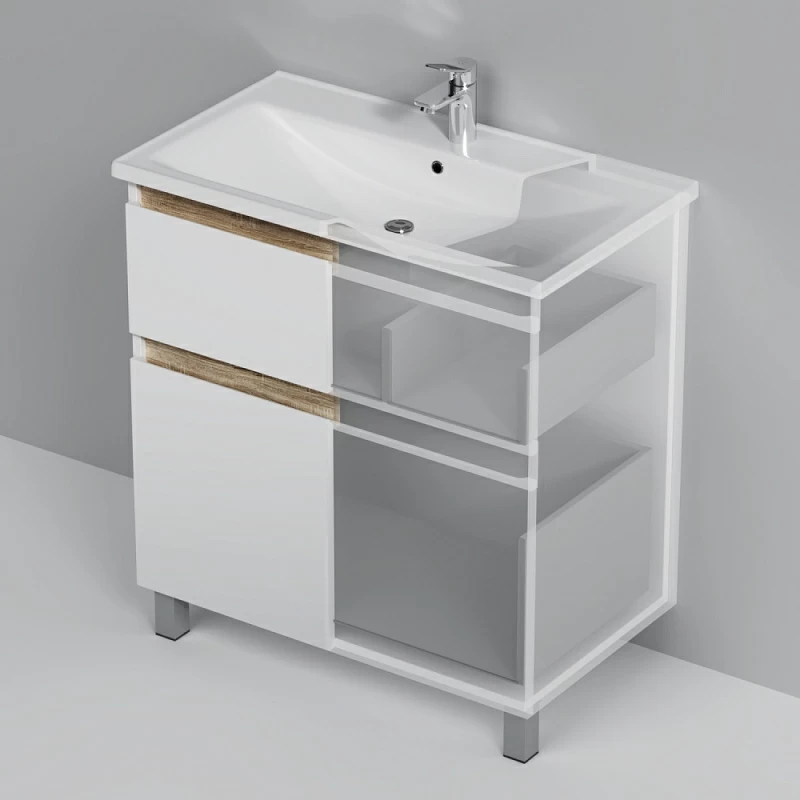 Тумба под раковину AM.PM X-Joy 80 напольная, цвет белый глянец/дерево - фото 1