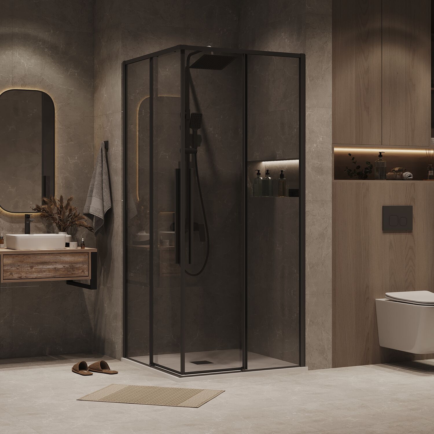 Душевой уголок Grossman Galaxy 300.K33.01.8080.21.10 80х80, стекло тонированное, профиль черный матовый - фото 1