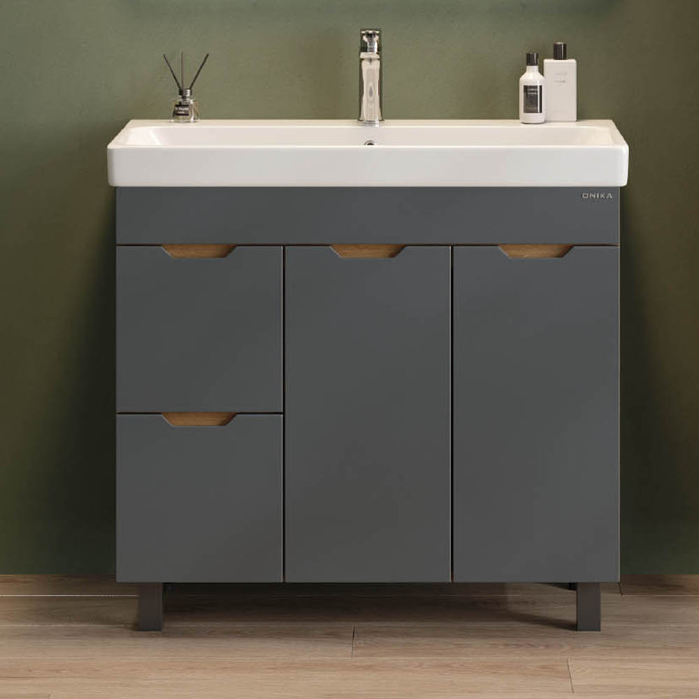 Мебель для ванной Оника Айленд 90, с бельевой корзиной, цвет графит / дуб крафт золотой - фото 1