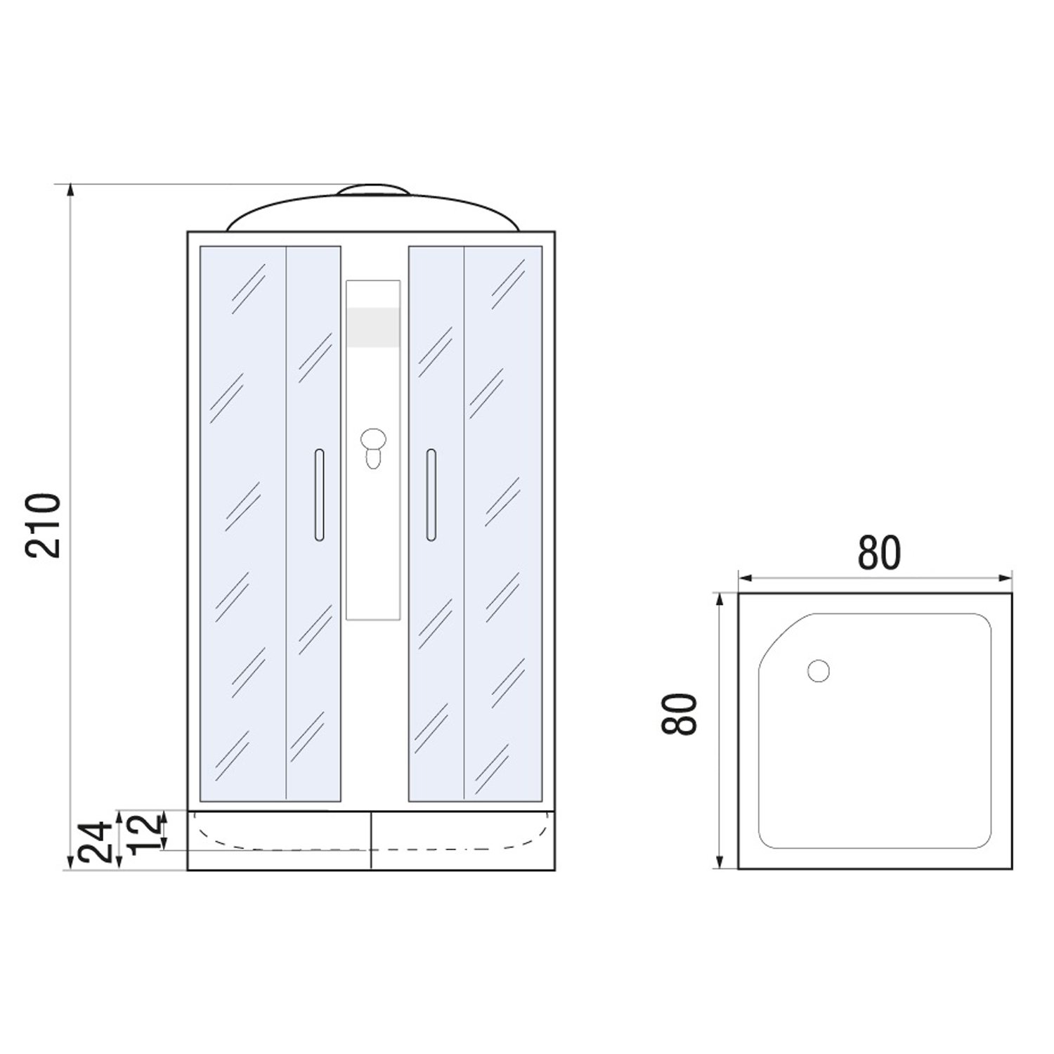 Душевая кабина River Quadro 80/24 МТ 80x80, стекло матовое, профиль хром матовый, с крышей