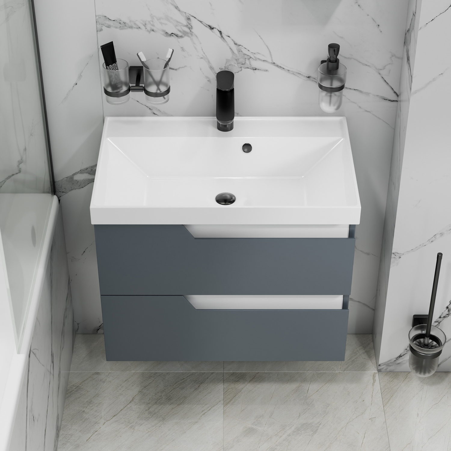 Тумба под раковину Санта Антарес 70, подвесная, 2 ящика, цвет графит матовый - фото 1