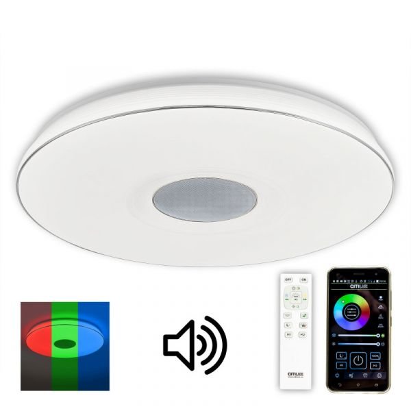 Потолочная люстра Citilux Light & Music CL703M101, с Bluetooth, арматура белая, плафон полимер матовый белый, 60х60 см