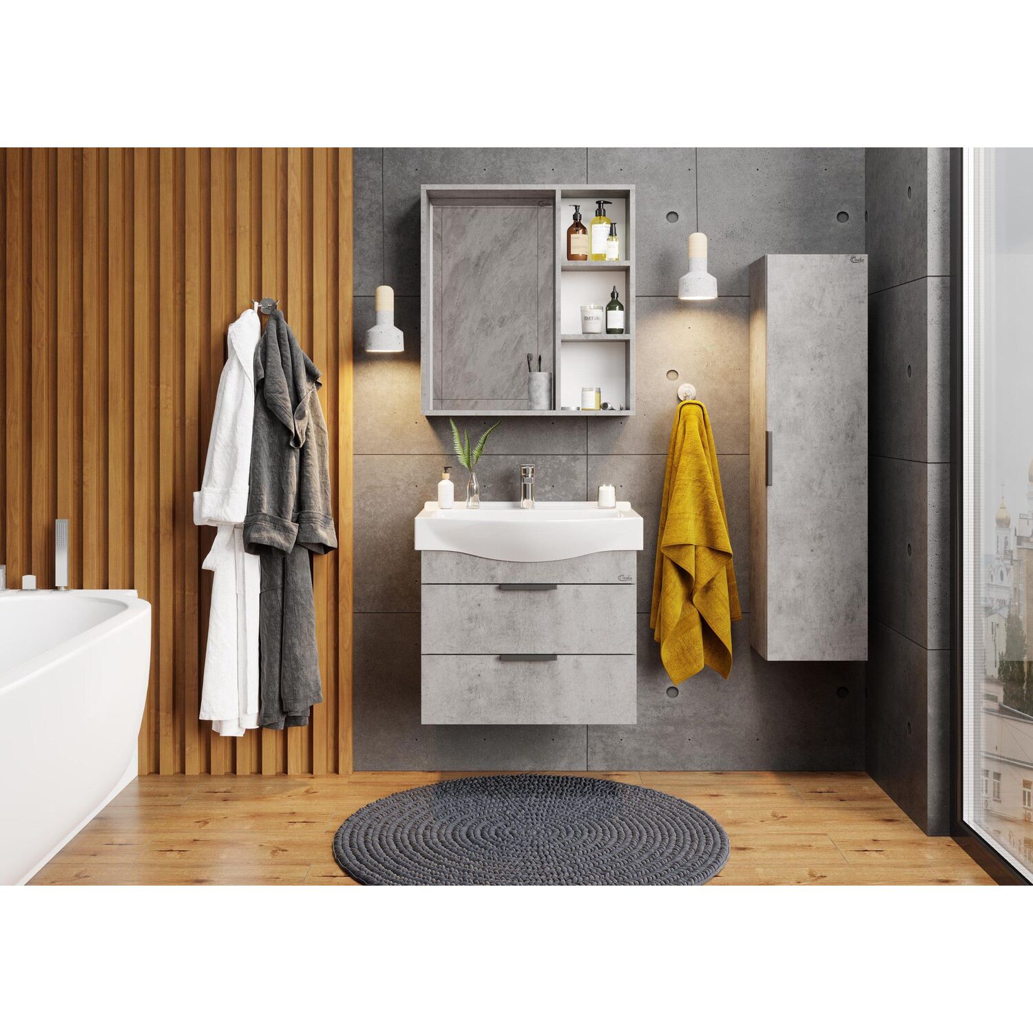 Шкаф-пенал Оника Девис 30 подвесной, цвет бетон чикаго - фото 1