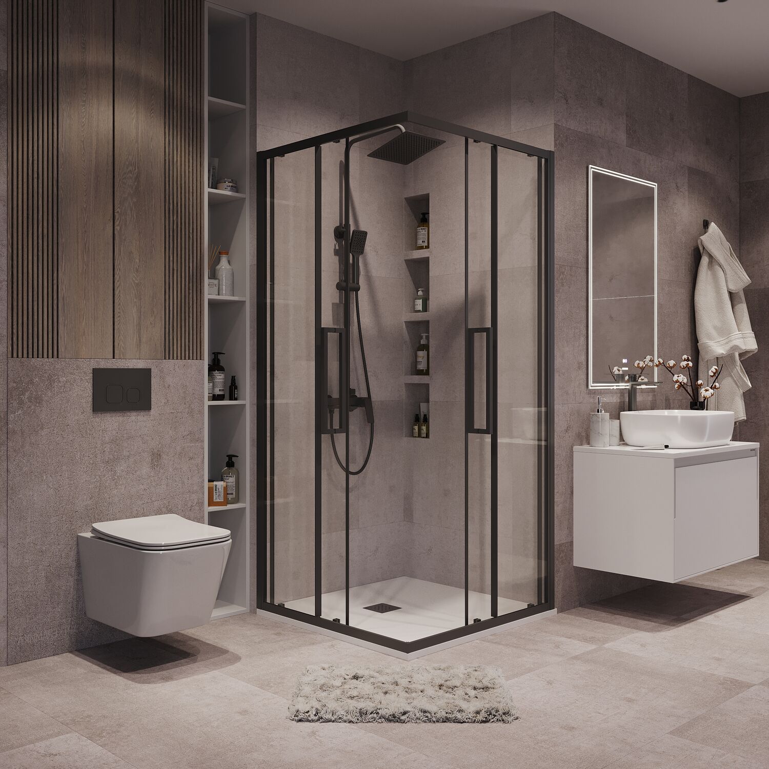 Душевой уголок Grossman Cosmo 300.K33.02.9090.21.00 90х90, стекло прозрачное, профиль черный матовый - фото 1