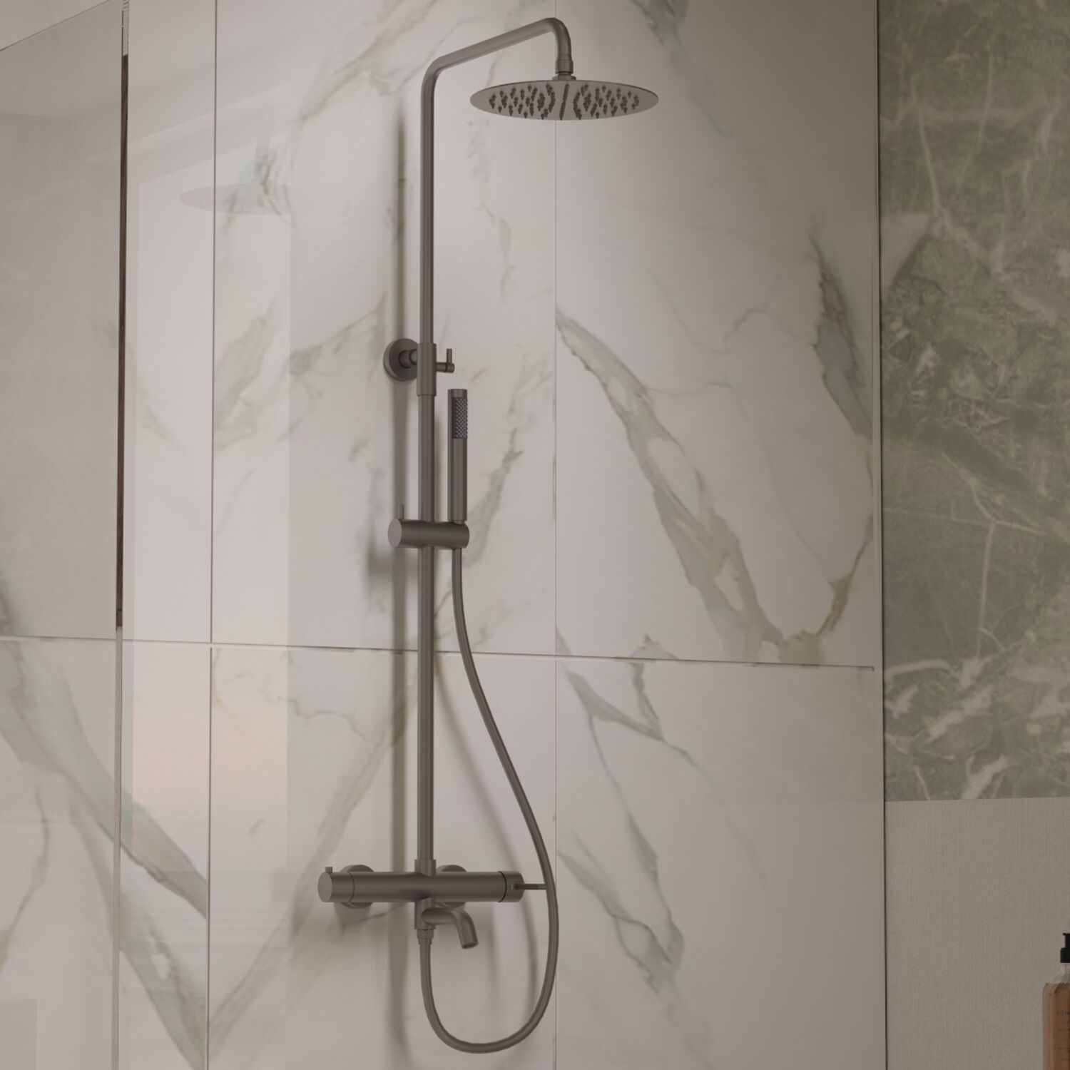 Душевая стойка Vincea Villa VSFS-1VL1GM, с верхним душем, смесителем, цвет вороненая сталь - фото 1