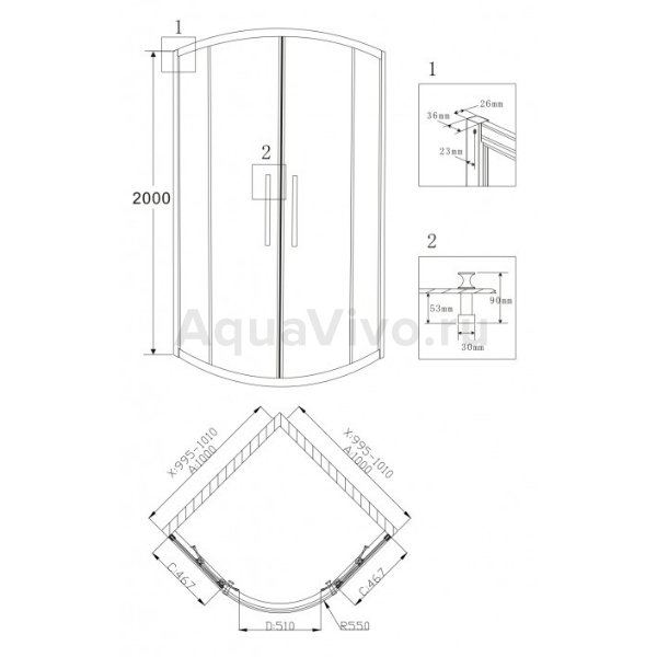 Душевой уголок Grossman Pragma PR-100G 100x100, стекло прозрачное, профиль золото