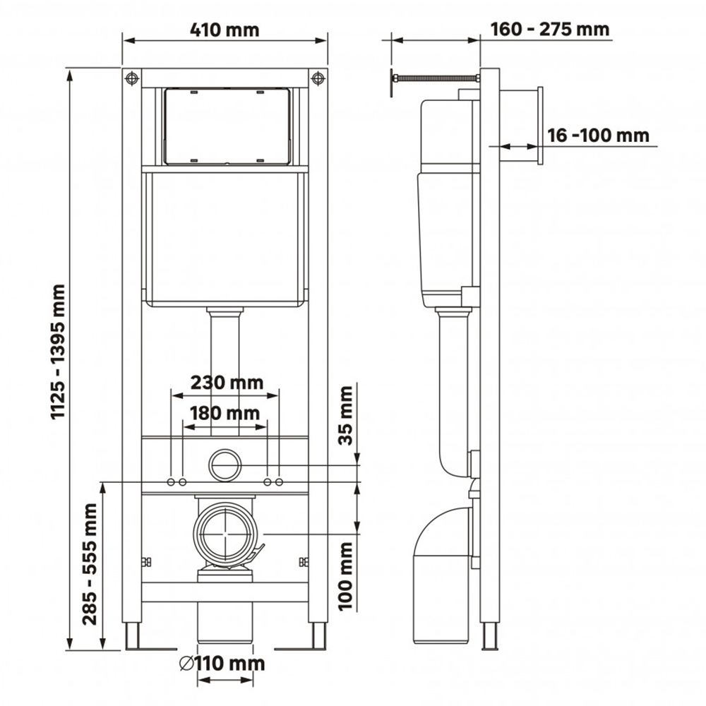 Комплект Berges 043348 унитаза Floe S Rimless с сиденьем микролифт и инсталляции Atom 410 с кнопкой хром глянец