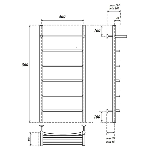 Полотенцесушитель Point П5 40x80 водяной, с полкой, цвет хром