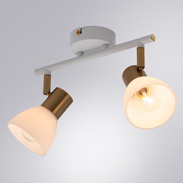 Спот Arte Lamp Falena A3117PL-2WH, арматура белая / бронза, плафоны стекло белое, 26х9 см