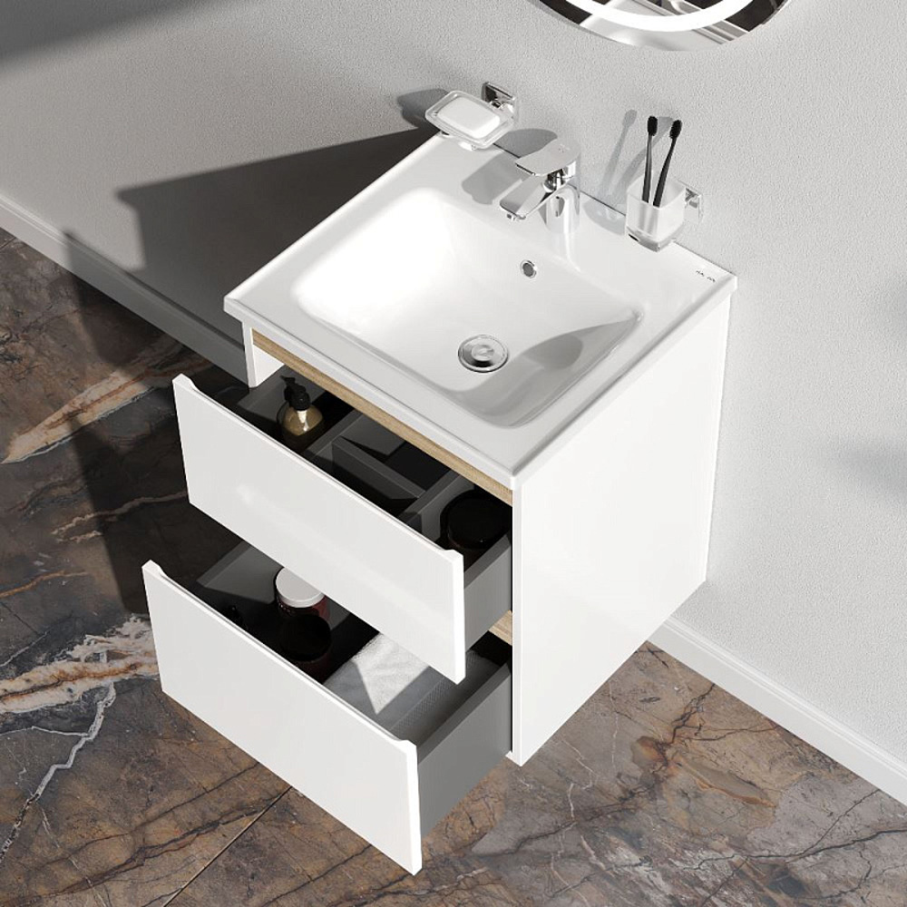 Тумба под раковину AM.PM X-Joy 50 подвесная, цвет белый глянец/дерево - фото 1