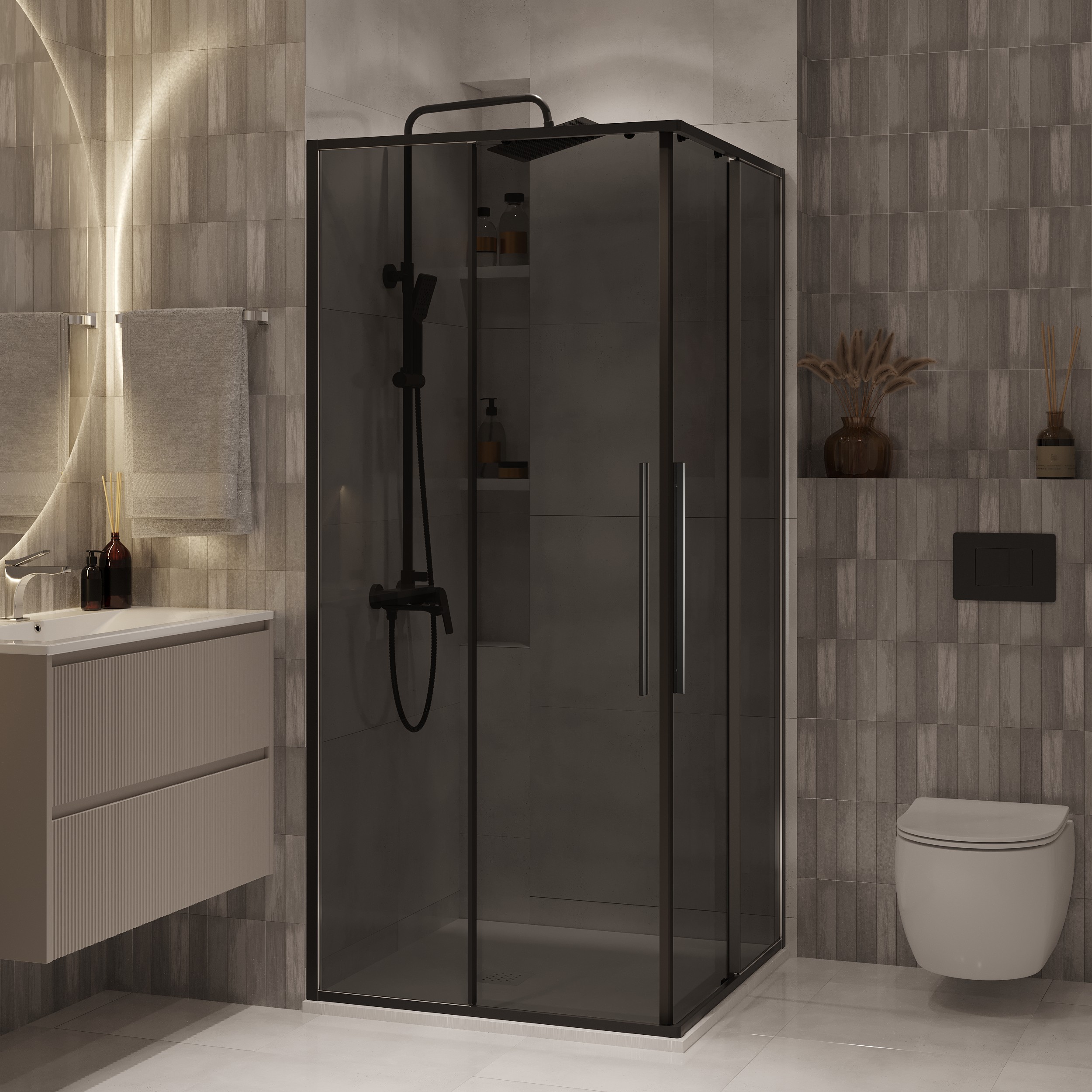 Душевой уголок Niagara Nova NG-2824-34 Black 100x100, стекло тонированное, профиль черный матовый - фото 1