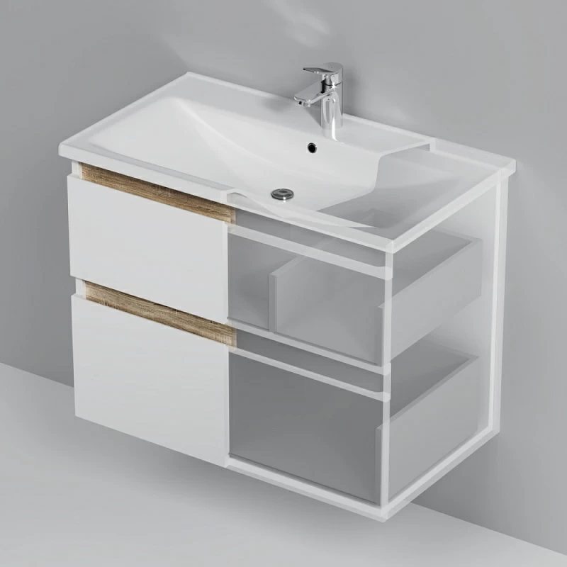 Тумба под раковину AM.PM X-Joy 80 подвесная, цвет белый глянец/дерево - фото 1