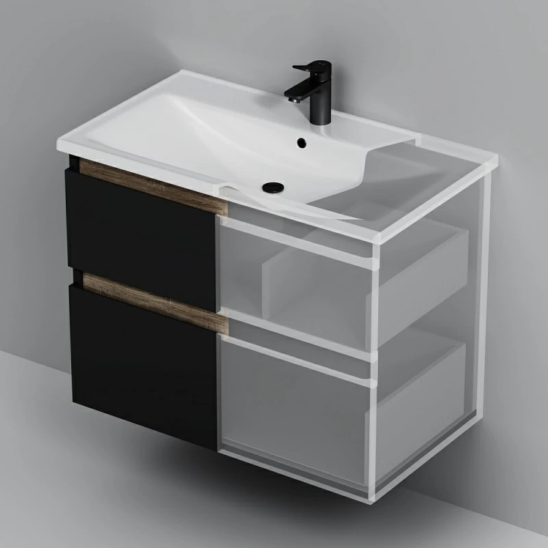 Тумба под раковину AM.PM X-Joy 80 подвесная, цвет черный матовый/дерево - фото 1