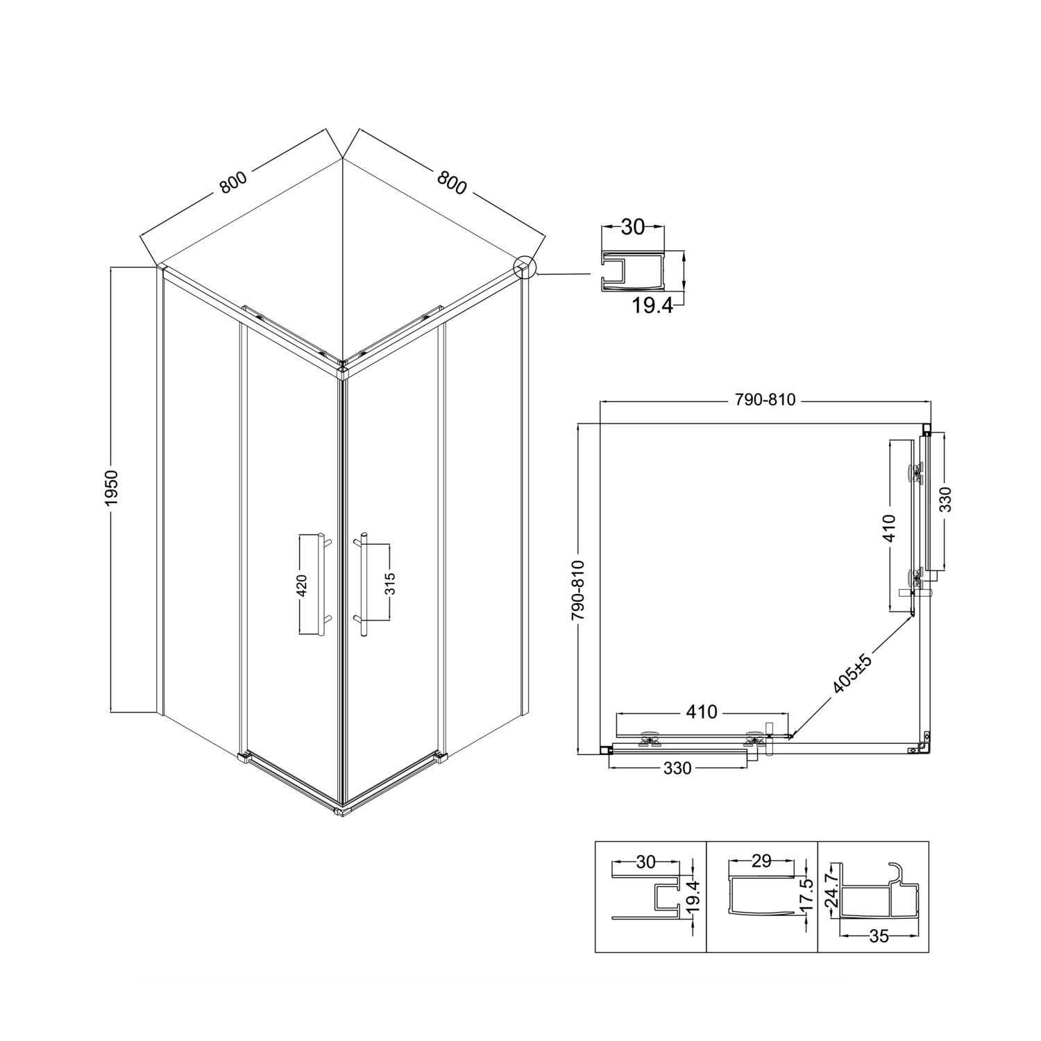 Душевой уголок Niagara Nova NG-6828-34 Black 80x80, стекло прозрачное., профиль черный матовый