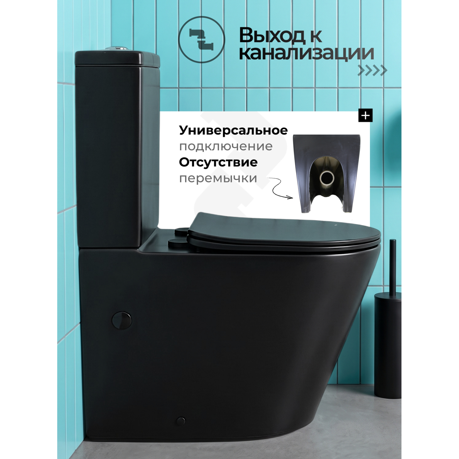 Унитаз Joki Нерба T JK0822035MB напольный, безободковый, смыв Торнадо, с сиденьем микролифт, цвет черный матовый
