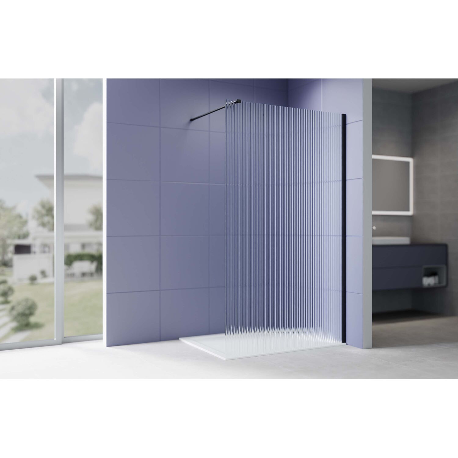 Перегородка для душа Акватек AQ.WI.120.2BL 120x200, стекло рифленое, профиль черный матовый