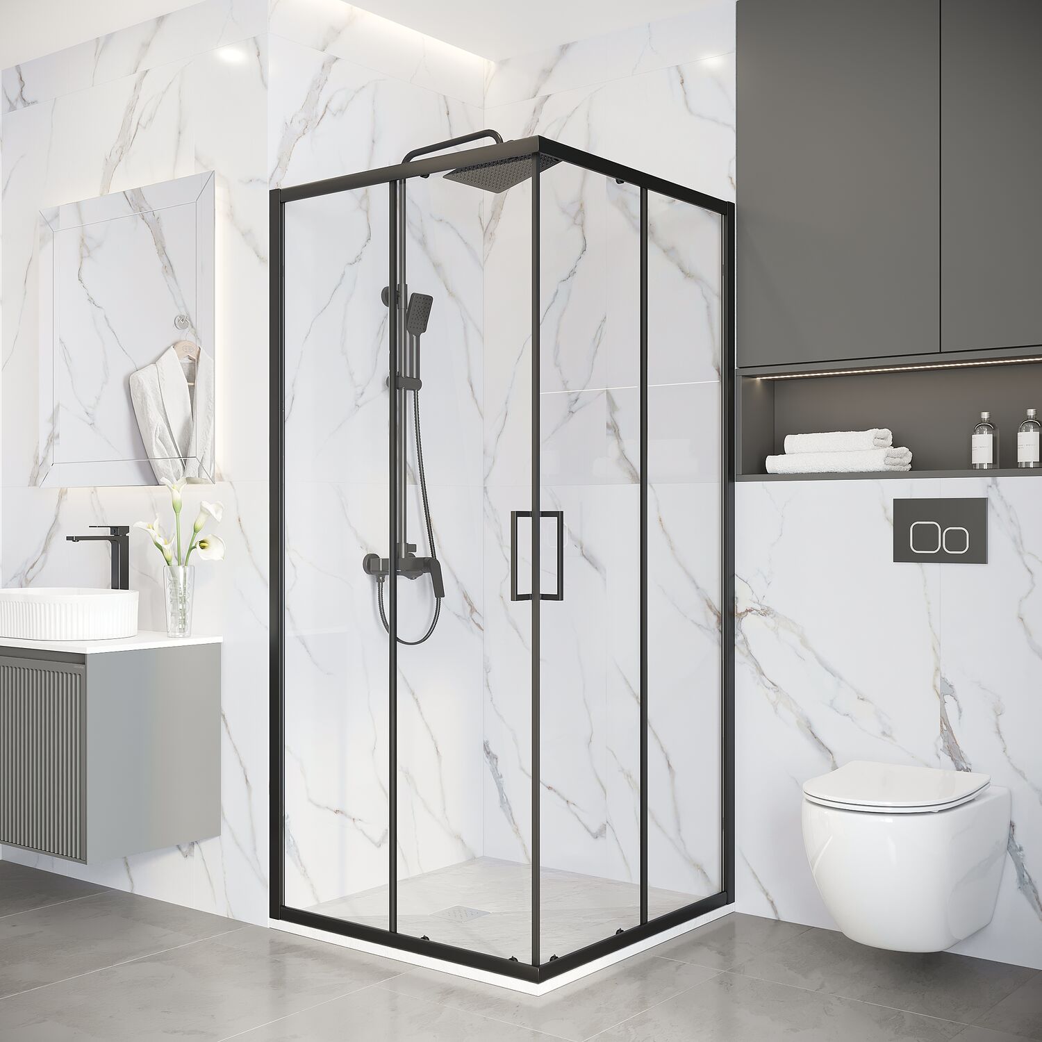 Душевой уголок Niagara Nova NG-6808-14BL 90х90, стекло прозрачное, профиль черный матовый