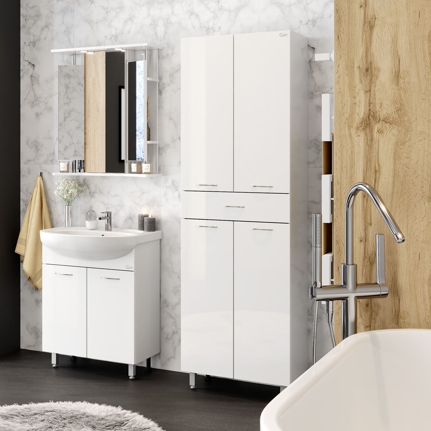 Шкаф-пенал Оника Модерн 60 напольный, цвет белый - фото 1