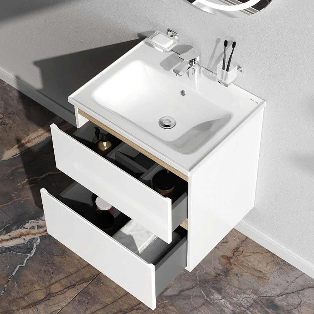 Тумба под раковину AM.PM X-Joy 60 подвесная, цвет белый глянец/дерево - фото 1