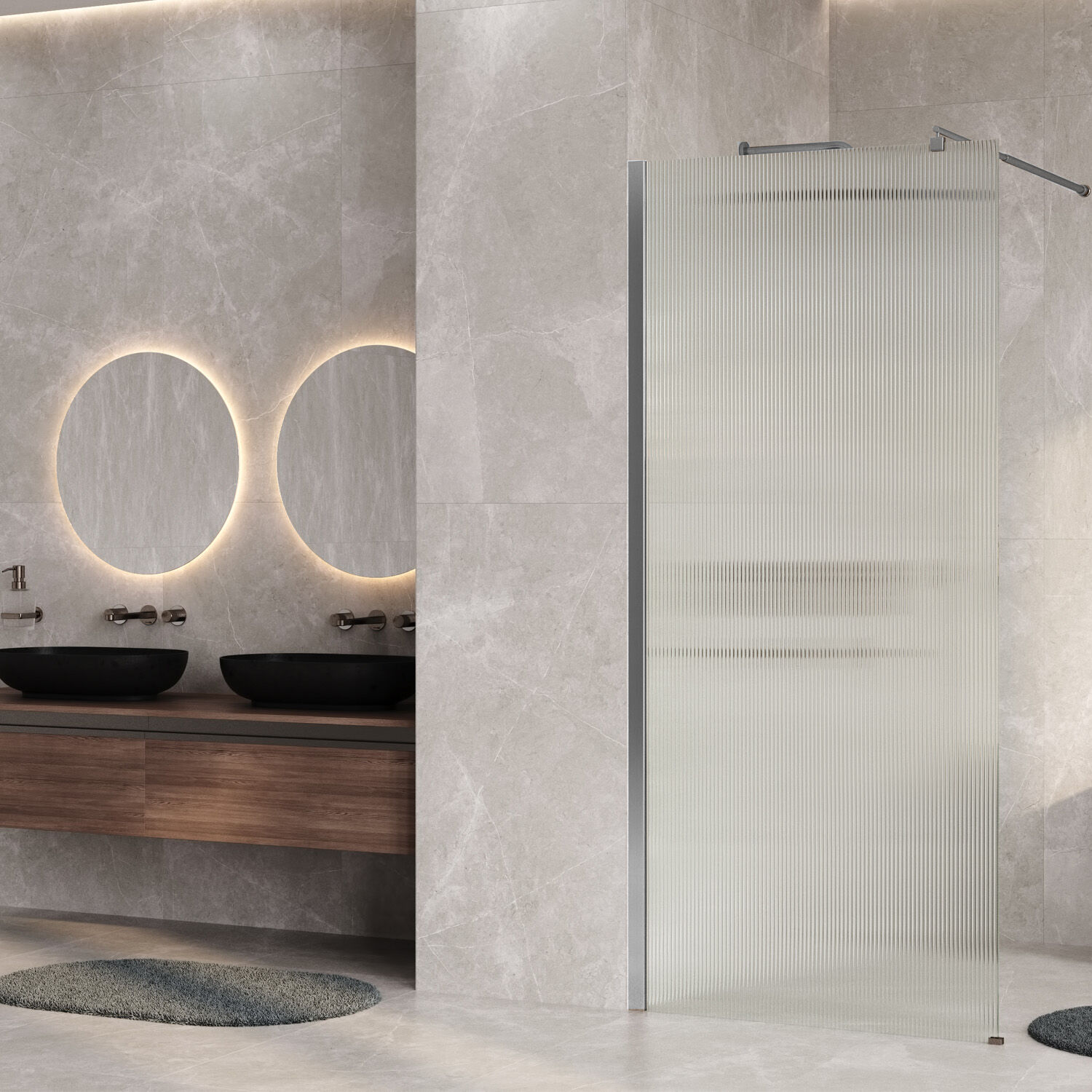 Душевая перегородка WasserKRAFT Rur 30W39-FL 90x200, стекло рифленое, профиль графит