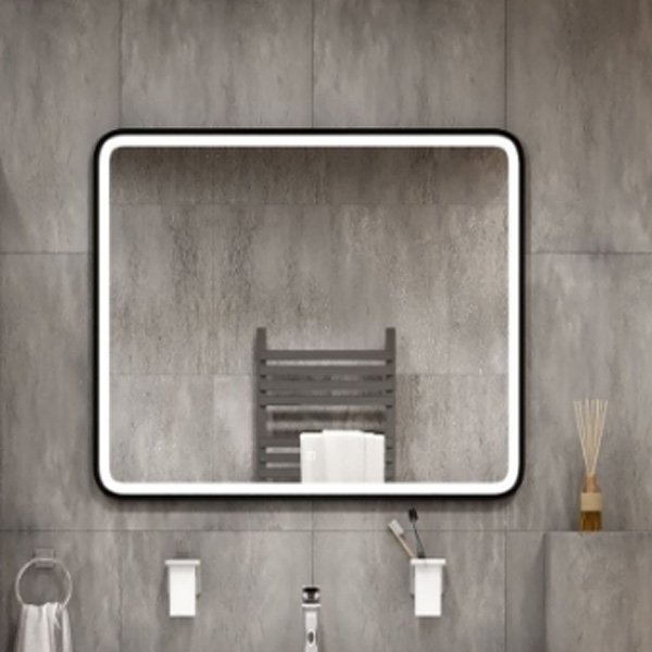 Зеркало Art & Max Genova 100x80, с подсветкой и диммером, цвет черный
