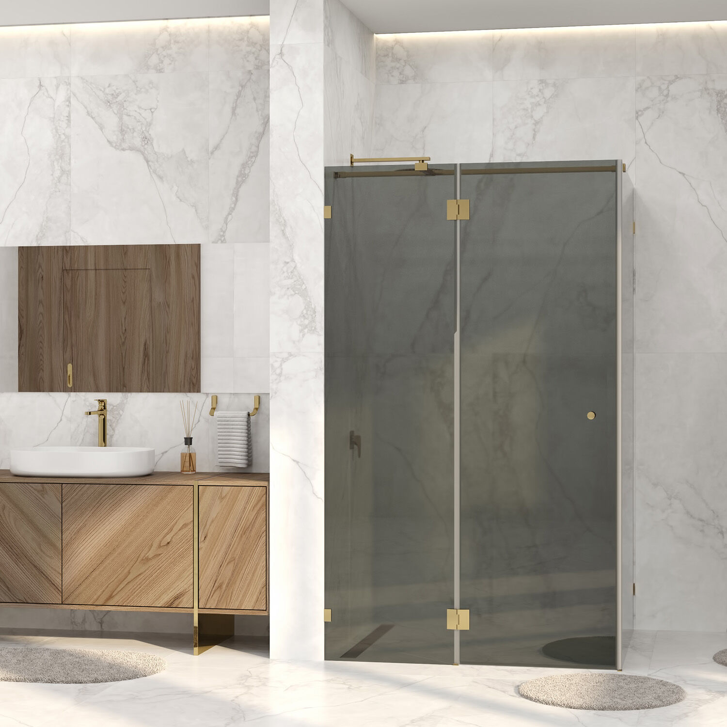 Душевой уголок WasserKRAFT Ems 76H07-TG 120x90, стекло тонированное, профиль золото глянцевое