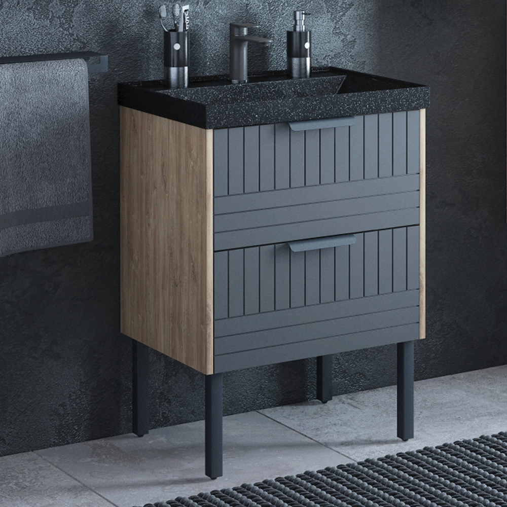 Тумба под раковину Corozo Инди 60, подвесная/напольная, цвет дуб канзас/графит - фото 1
