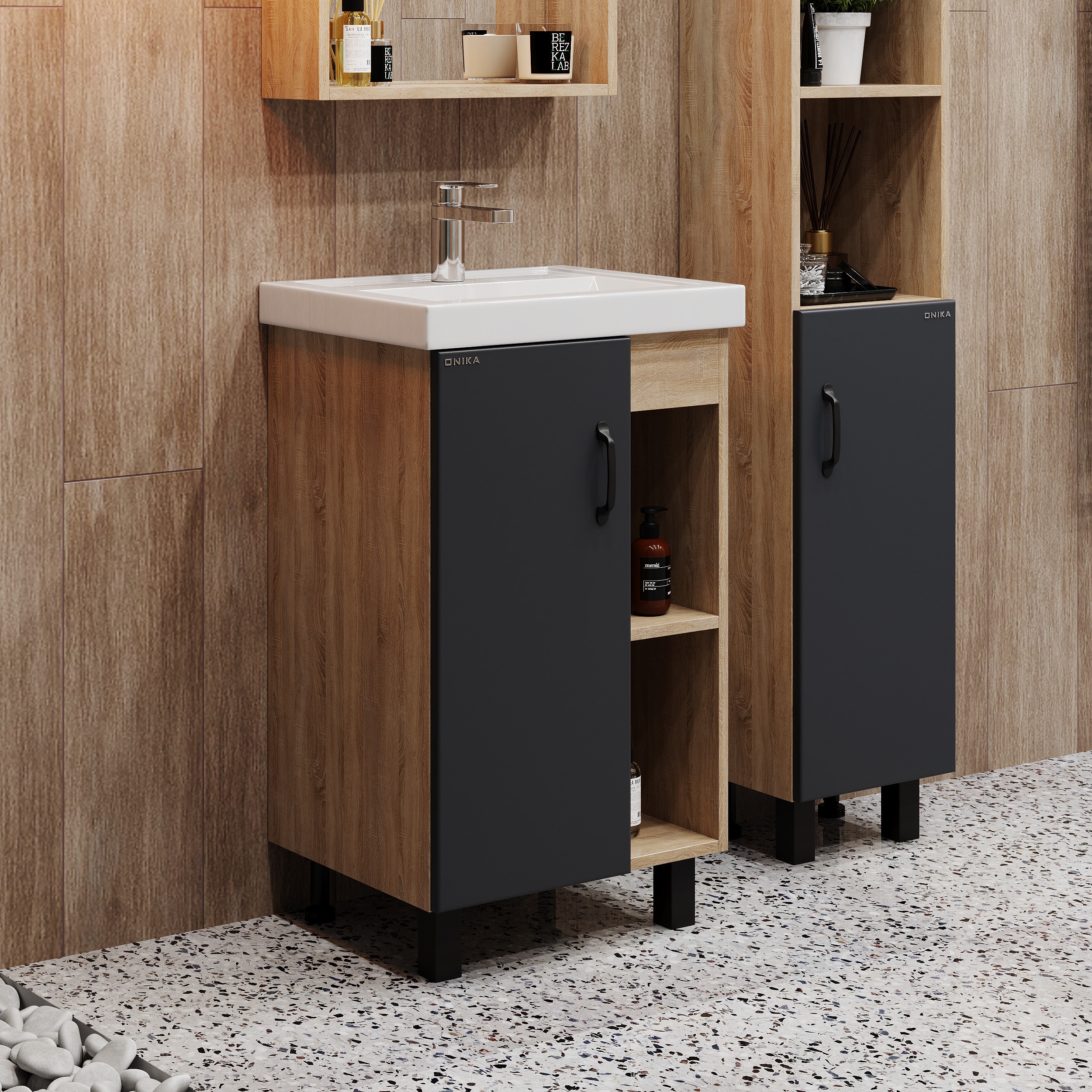 Мебель для ванной Оника Тимбер 50, напольная, цвет серый матовый / дуб сонома