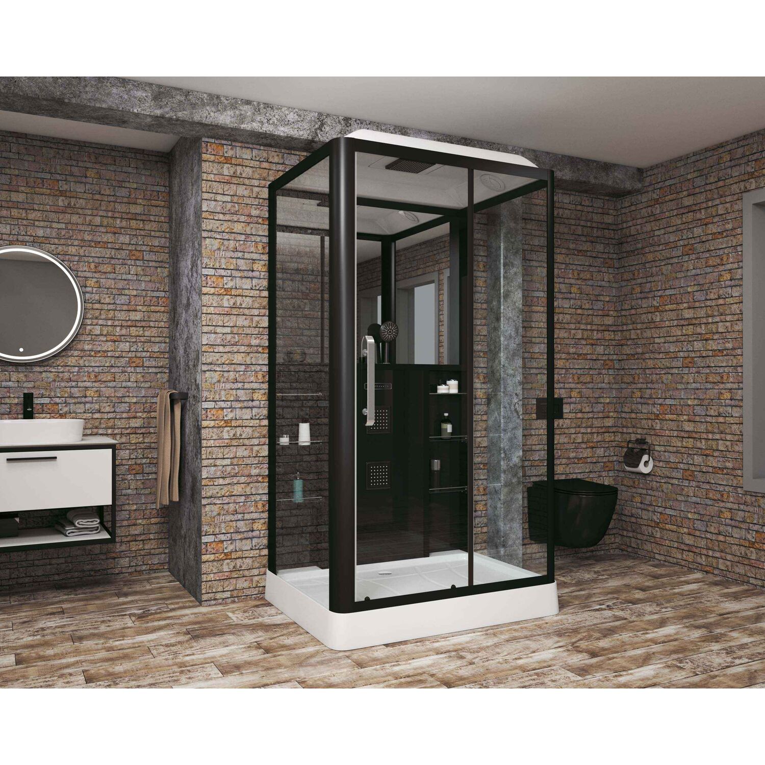 Душевая кабина Grossman Alba GR227R 120x90, правая, стекло прозрачное, профиль черный, с крышей, с гидромассажем