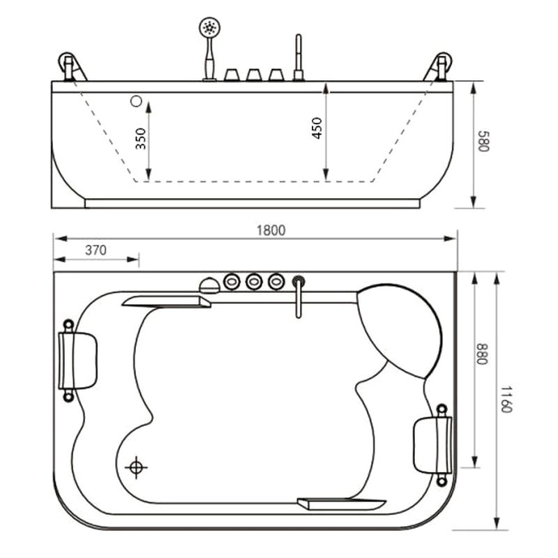 Ванна Gemy G9085 O L 180x116 акриловая, левая, с гидромассажем, аэромассажем и хромотерапией, цвет белый - фото 1