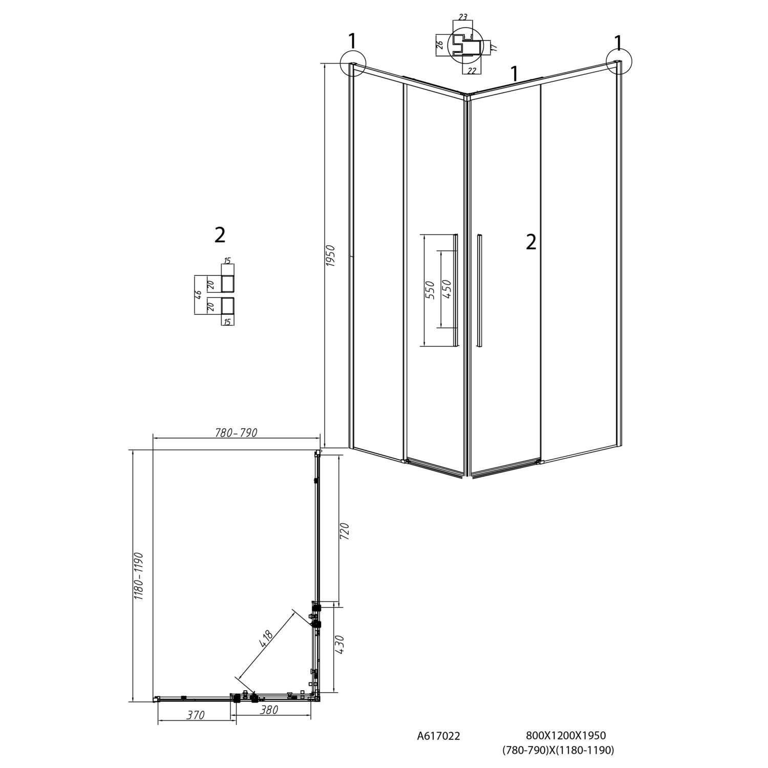 Душевой уголок Grossman Galaxy 120х80, стекло шиншилла, профиль черный матовый - фото 1
