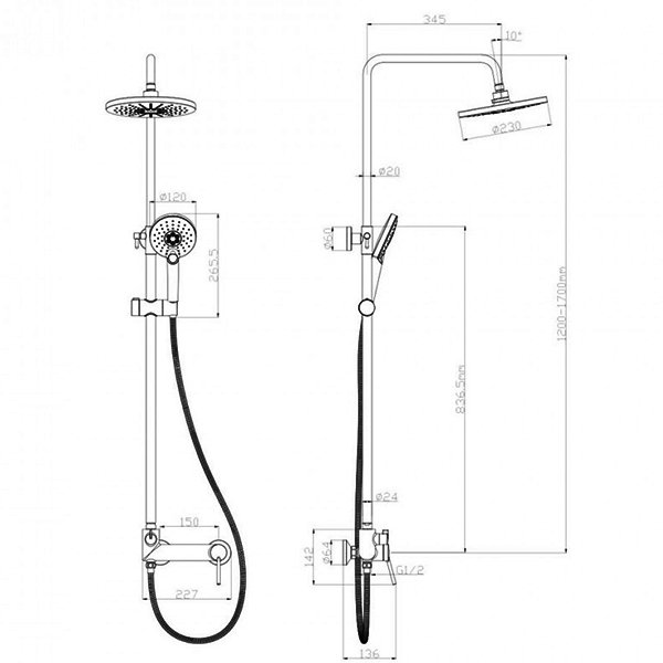 Душевая стойка Lemark Minima LM3860C, с верхним душем, смесителем, полочкой, цвет хром - фото 1