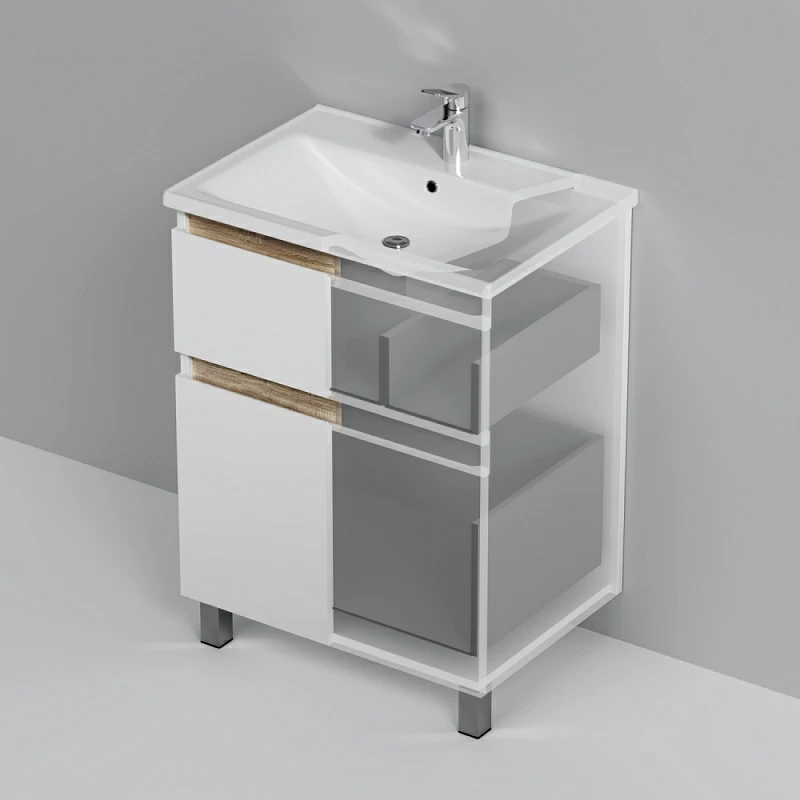 Тумба под раковину AM.PM X-Joy 65 напольная, цвет белый глянец/дерево - фото 1