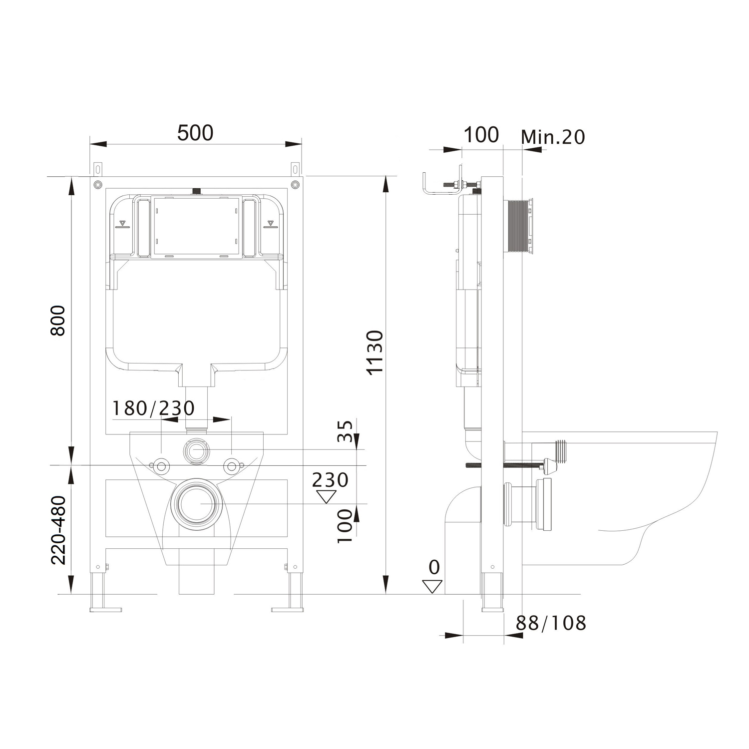 Комплект: Инсталляция Aquatek Standart 50+Кнопка 023D черная матовая+JOKI Stella XL T JK0011011 белый унитаз, смыв торнадо
