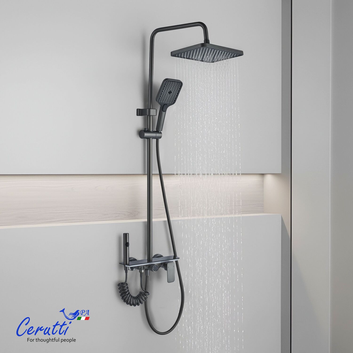 Душевая стойка CeruttiSPA Arrigo, с подсветкой, цвет графит - фото 1