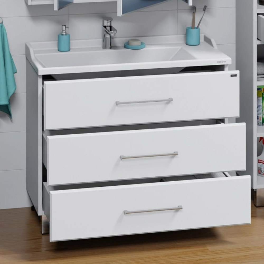 Тумба под раковину Санта Омега 100 напольная, с ящиками, цвет белый - фото 1