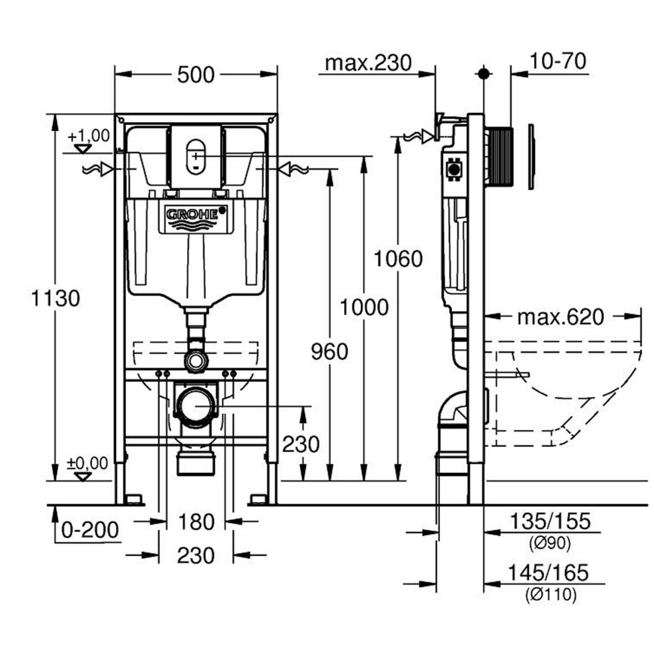Комплект: Инсталляция Grohe 4 в 1 38929000 кнопка хром+Stella JK1021007 белый унитаз