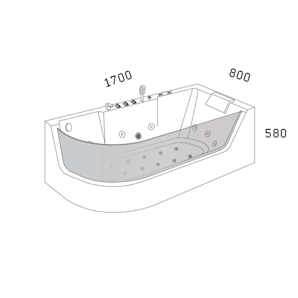 Ванна CeruttiSPA C-403R 170x80, акриловая, правая, с гидромассажем, цвет белый глянцевый