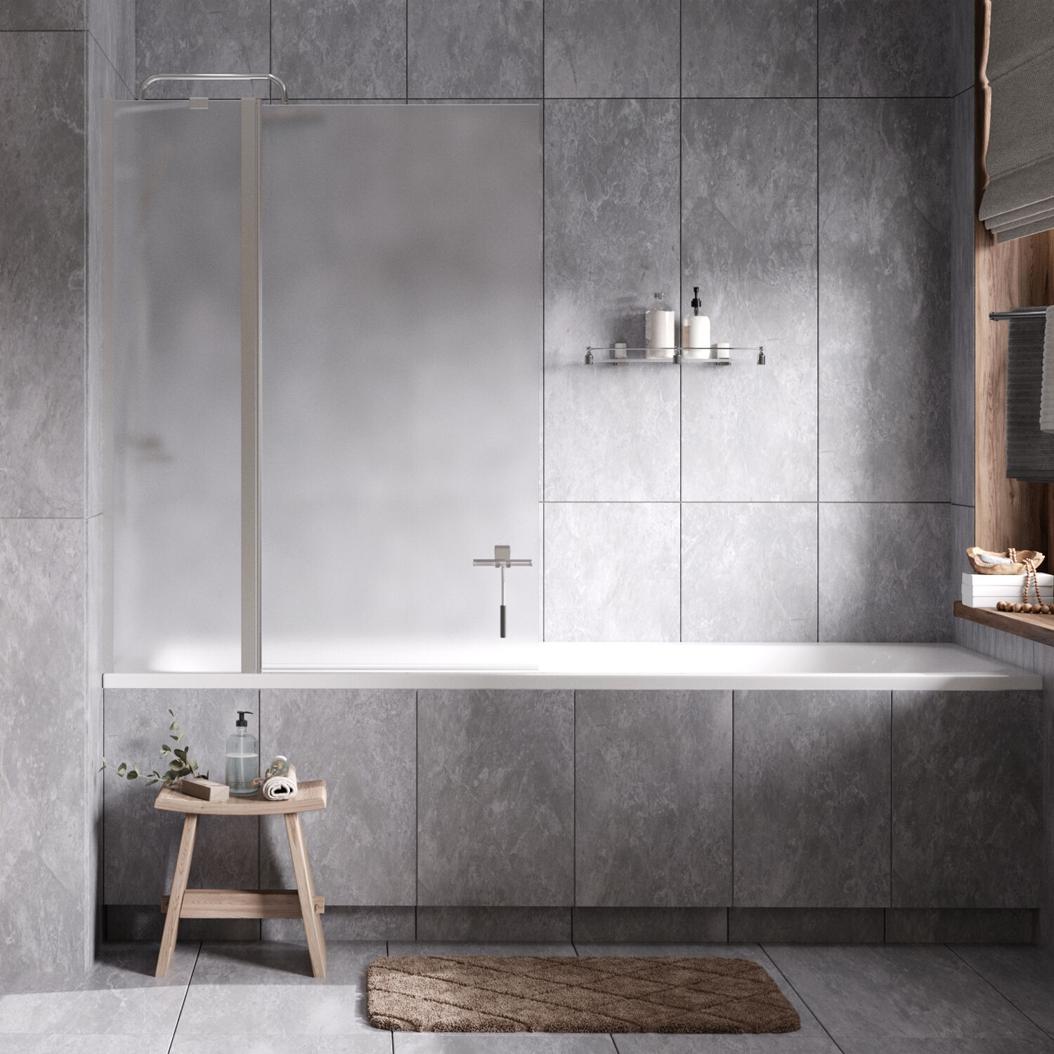 Шторка на ванну WasserKRAFT Berkel 48P02-110 LMF 110x140, левая, стекло матовое, профиль серебрисый - фото 1