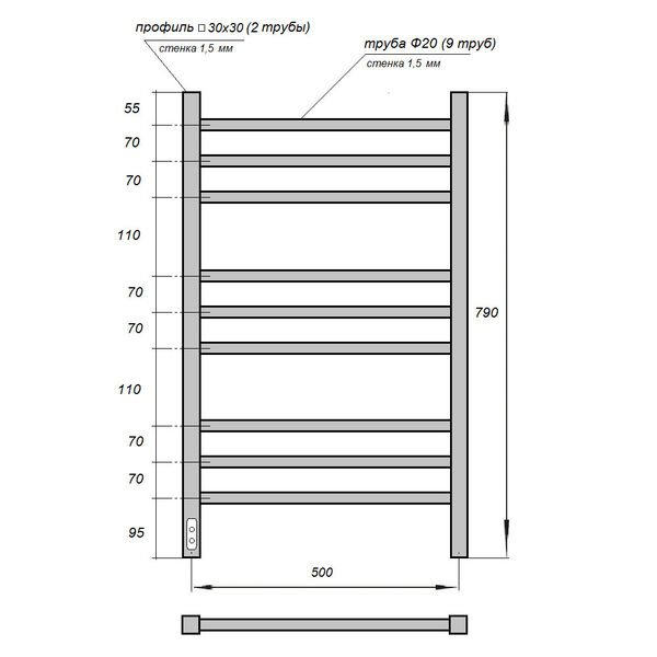 Полотенцесушитель Point П9 50x80 электрический, левый, цвет белый - фото 1