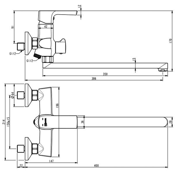 Смеситель Lemark Ursus LM7251BL для ванны с душем, цвет черный - фото 1