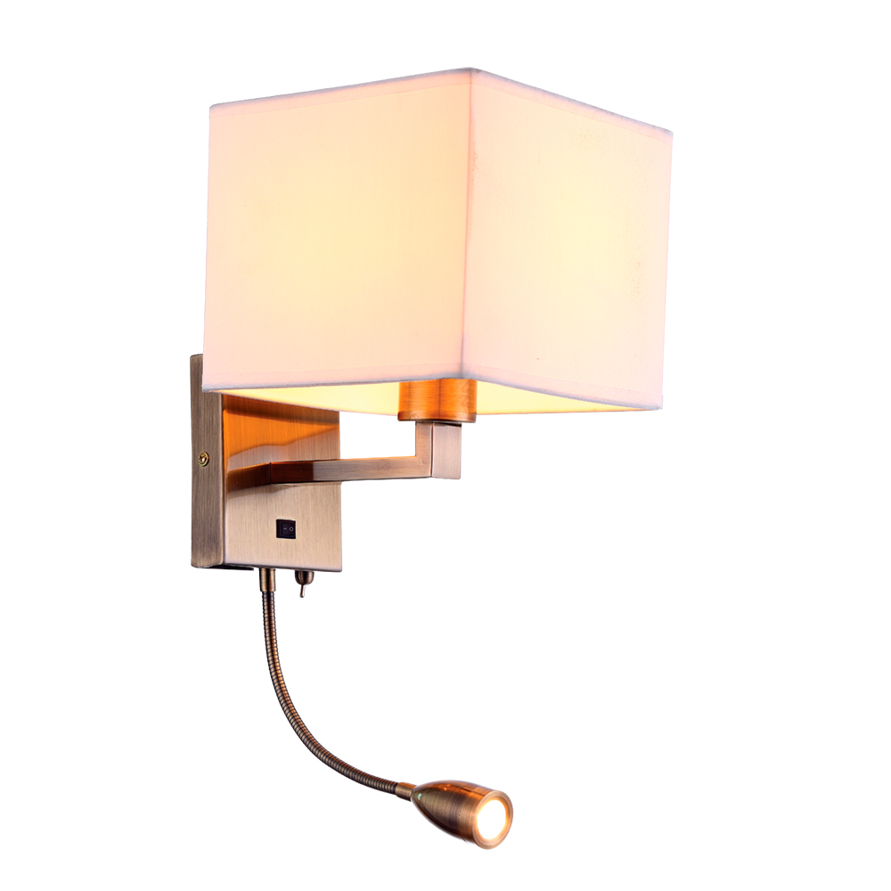 Бра Arte Lamp Hall A9249AP-2AB, арматура бронза, плафон ткань белая, 23х25 см