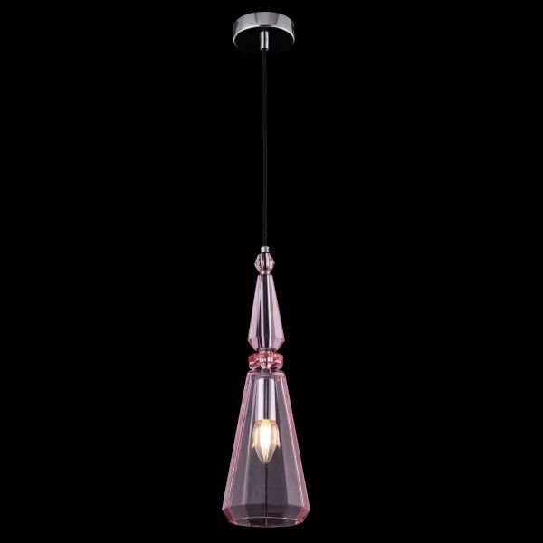 Подвесной светильник Maytoni Sunshine P028PL-01PN, арматура хром, плафон стекло розовое