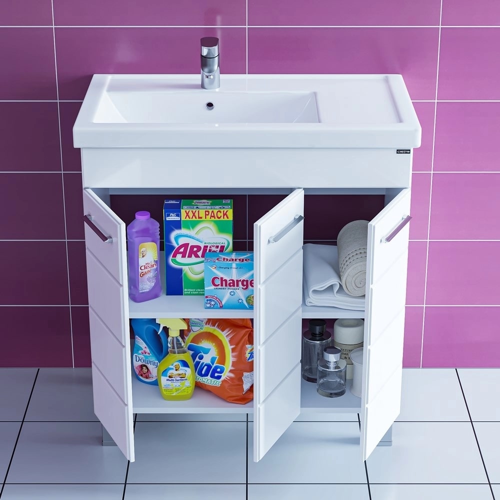 Тумба под раковину Санта Омега 80 П напольная, с дверцами, цвет белый - фото 1