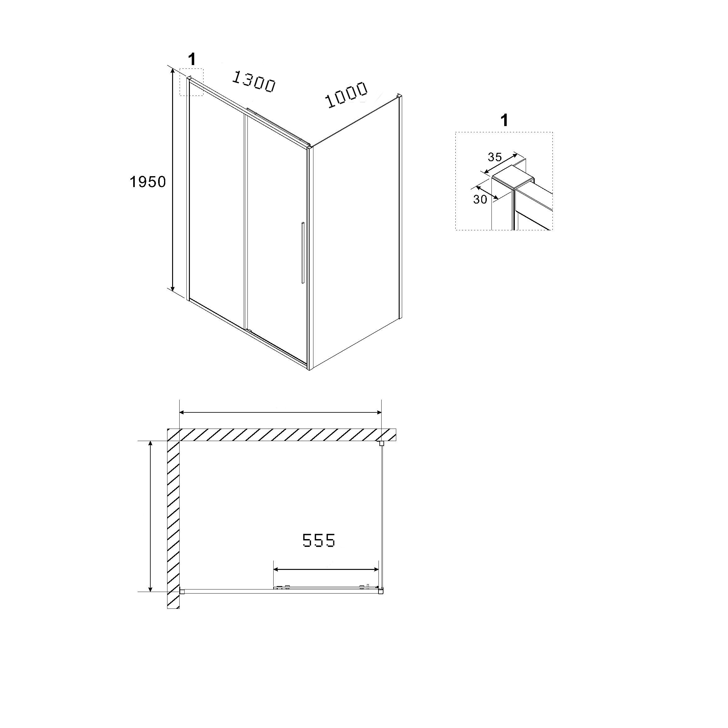 Душевой уголок Niagara Nova NG-85-13TB-TB100-34 130x100, стекло тонированное, профиль черный матовый