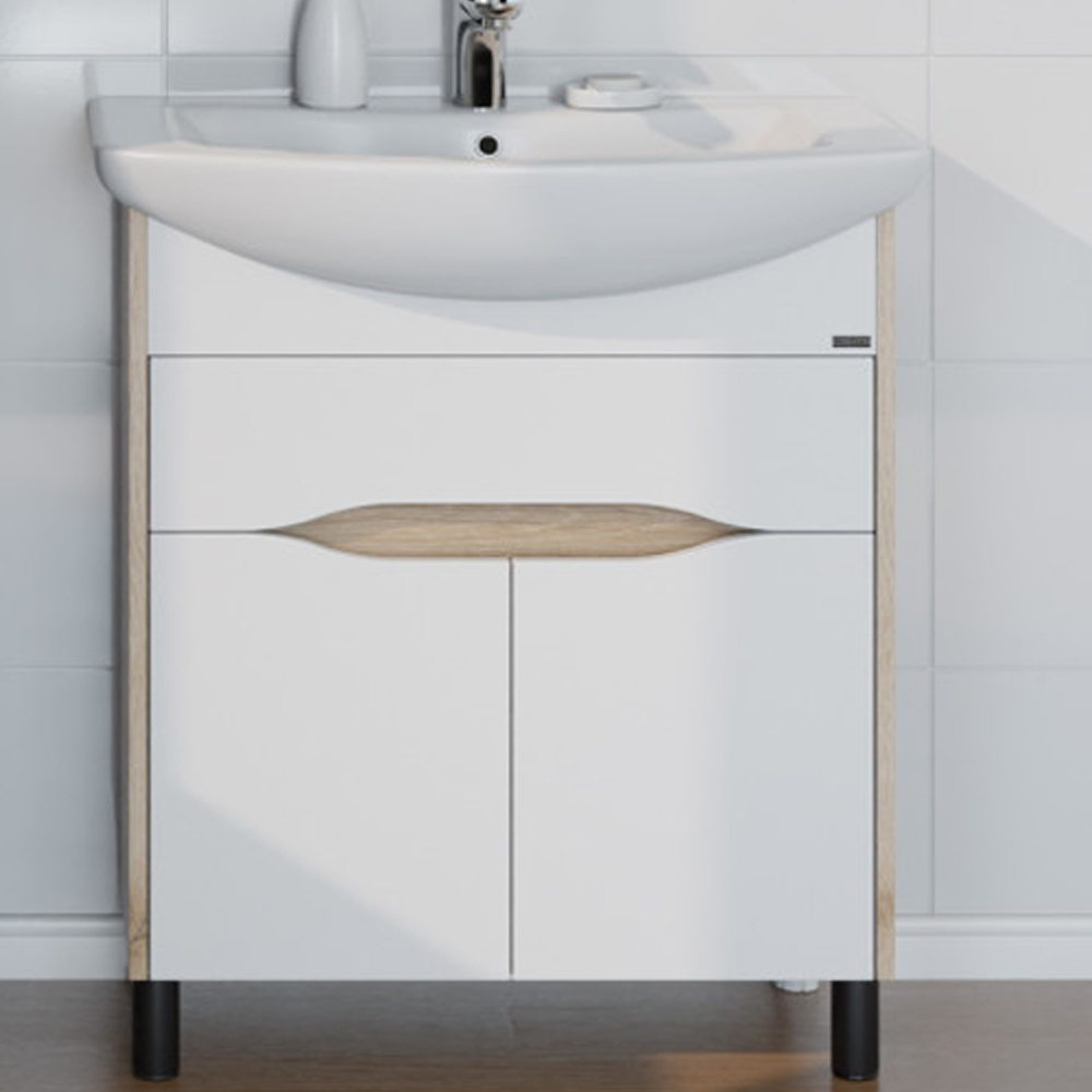 Тумба под раковину Санта Сатурн 70, напольная, с ящиком, цвет белый / дуб австрийский