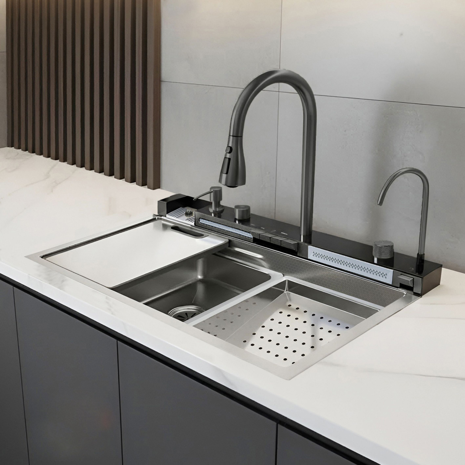 Многофункциональная кухонная мойка CeruttiSPA Gloria Nano Embos, 75x46 см, цвет хром матовый - фото 1
